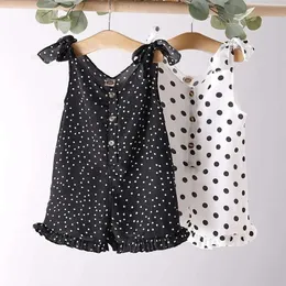 Barnövergripande polka dot baby flickor kläder baby rompers barn jumpsuit sommar ärmlös knapp 1-5 år flickor kläder 240323