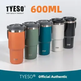 600ML Tyeso Coffee Cup Stainless Steel Thermos Bottle Portable Vacuum Mug Thermos Insulated Car Cup Milk Tea Water Bottle 240311