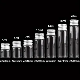 Barattoli da 5 ml 6 ml 7 ml 10 ml 14 ml 18 ml 20 ml piccole bottiglie di vetro trasparenti con tappo a vite in alluminio argento Fiale per barattoli carini fai da te 100 pezzi