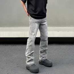 Mager jeans män grå sommar high street pantalones hombre enkla smala byxor streetwear vintage fit höst y2k denim byxor 240323