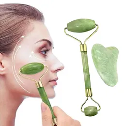 Badkuddar Natural Jade Roller Guasha Skin Scraper Facial Set Ansiktssten FÖRSLAG FACE Anti-aging puffy Eyes Massager Neck Anti Wrinkle