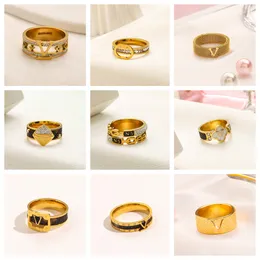 20Style Classi Fashion Designer Branded Letter Band Rings 18K Gold Plated Diamond insert Stainless Steel Love Wedding Jewelry Ring Fine Carving Finger Ring