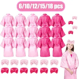 6-18PCS SPA Party Rets for Girls Kids Birthday Kimono Satin Robe Slumber Party Sleep Pajamas Party Party Forms Pink Party Favors 240323