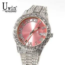 Uwin Big Dial Uhren Rosa Lila Blau Schwarz Full Iced Out Herren Edelstahl Mode Luxus Quarz Business 210728286I