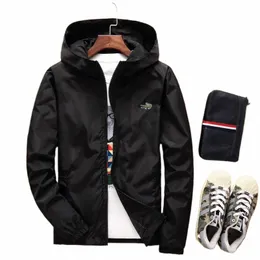 Four Seass Men's Hooded Bomber Jacket Hip Hop Plus Size Windbreaker Sportswear Zipper Embroidered Jacket Coat Outwear S-7XL R4WJ＃