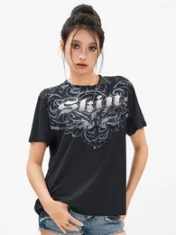 T-shirt da donna Nvzhuang Donna SY2K Abbigliamento grunge Girocollo T-shirt a maniche corte Lettere Stampa Magliette estive per lo streetwear casual quotidiano