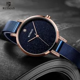 Ruimas Simples Vestido Analógico Relógios Femininos Pulseira de Malha de Aço Inoxidável Relógios de Pulso de Quartzo Lady Watch179R