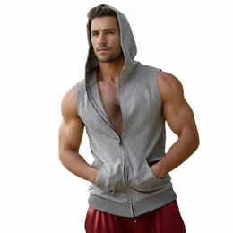 Sleevel Vestes Männliche Sport Tops Mit Kapuze Reißverschluss Bluse Weste Lässige Bluse Doppel Herren Fitn Tank Top Taschen Ropa Hombre 11z8 #