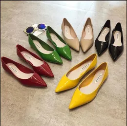 Sıradan ayakkabılar düz topuk kadınlar sivri uçlu patent deri limon daireleri şeker renk zapatillas mujer bahar yaz taban büyük boyutu 45