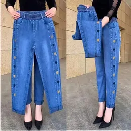 WinterEmbroidery Jeans Womens Elastic High Waist Jeans 5XL FashionWomen Black Blue Pocket Mom Jeans Skinny Stretch Pants Women 240319