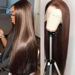 SDAMEY 13X6 CHOCOLATE TRANSARENT HD LACE FRONT HUMAN With Baby Hair 180 Density Straight Glueless Wigs Pre Plocked Hairline 4# Brun Color (26 tum, 4 Brun)