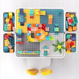Multifunktionaler Bausteintisch. Kompatibel mit Kinderspieltisch. Zusammengebautes Geschenkspielzeug für Jungen und Mädchen. 3 Puzzles für Kinder ab 6 Jahren