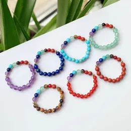 Small Bead Rings Elastic Adjustable 7 Chakra Amethysts Pink Quartz Natural Stone Crystal Rings for Women Healing Jewelry Wedding