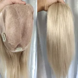 القبعات العليا 18 "20" رماد شقراء الشعر البشري أعلى شعر مستعار للنساء Toupee 16*18 سم القاعدة أحادية pu