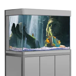 Aquariums Fish Tank Bakgrund klistermärke, hinduismen Thailand Asian Waterfall Shiva HD Tryck tapet Akvarium Bakgrundsdekorationer PVC