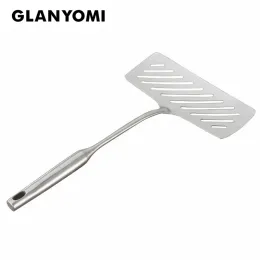 Utensils GLANYOMI 304 Stainless Steel Wide Fried Fish Spatulas Steak Shovel Fish Turner Slotted Beveled Kitchen Cooking Utensils