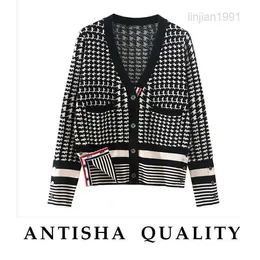 TB British in stile British Cardigan in bianco e nero Colore abbinato Mille uccelli che controllano maglieria femminile primaverile