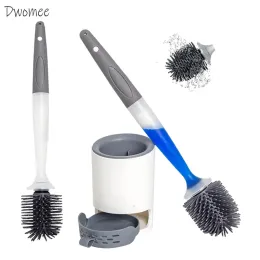 Brushes Toilet Brush Silicone Refillable Handle Dispenses Gel Liquid Toilet Cleaner TPR Toilet Bowl Brush Ventilated Holder WallMounted