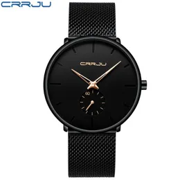 Crrju najlepsza marka luksusowy kwarc zegarek mężczyzn Mężczyzny Casual Black Japan-kwarc-Watch-Watch Stal stal nierdzewna