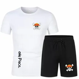 Verão dos homens Kawaii Japonês Anime One Piece Sportswear Shorts Set Manga Curta Respirável Grade T-Shirt Shorts Casualwear L4a5 #