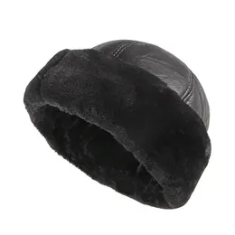 Vinterläder beanies hatt män tjock varm rysk pappa mellan äldre äldre fleece fodrade brimfria hyresvärd mössa vindtät snö 240309