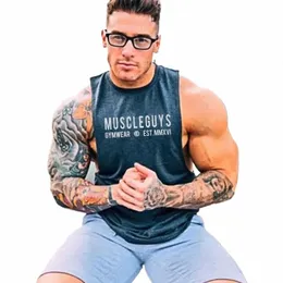 Muscleguys Marca Fitn Tank Top Men Undershirt Sleevel camisa Verão Oversized Muscle Musculação Colete Streetwear Tops P3Sx #