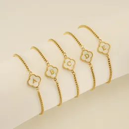 New 18k gold stainless steel shell four leaf clover letter bracelet with high-end and niche design versatile for women's bracelets