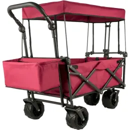Carts Foldable Wagon Cart Removable Canopy 601D Oxford Cloth Portable Folding Wagon Adjustable Handles Beach Garden