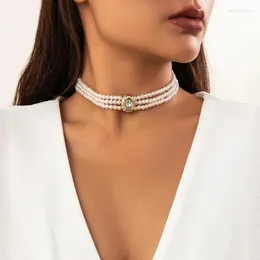 Halsbandörhängen Set 1 st eller 1Set Multilayer Imitation Pearl Chain Armband för kvinnor Bröllop Bridal Stud smycken Tillbehör