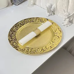 6pcs Plastic Gold Charger Plates 13 Round Patterned Placemat Dinner Serving Tray Wedding Christmas Decor Table Place Setting 240318