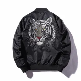 Bomber da uomo Piuma ricamata tigre Giacche da volo Pilot Air Force Giacca da moto militare Cappotto da uomo H0vz #