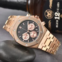 남성용 Aude Wristwatches 2024 New Mens 시계 6 개의 바늘 모든 다이얼 작업 쿼츠 시계 고품질 고품질 브랜드 크로노 그래프 시계 스틸 벨트 패션 Royal