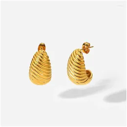 Stud Earrings Ins Trendy 18K Gold Plated Irregar Spiral Dome Studs Waterproof Jewelry Stainless Steel Chunky Post Earring Gift Drop De Otrlg