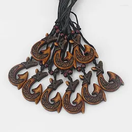 Pendant Necklaces 12 Pcs Brown Tribal Maori Hook Gecko Necklace Yak Bone Resin Surfer Black Wax Cotton Cord 19"adjustable