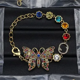 Kvinnor Gemstone Armband Designer Polygon Färgglada ädelstenar Armband Butterfly Pendants handledskedjor Fashion Blommor Ornament smycken bokstäver armband