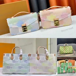 Ny vår sommardesigner Tote Women Checkered Bag axelväskor Luxury Green Pink Totes GM MM Fashion Handväskor Lady Letter Clutch Pures