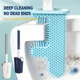Escovas sem canto morto cactus escova de vaso sanitário cerdas de silicone escova de limpeza montada na parede com suporte kit de limpeza escova