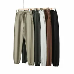 Pantaloni sportivi dritti in vita elastica in pile da uomo pesante 365g Pantaloni casual dritti autunno inverno Fi Pantaloni basic semplici T3rh #