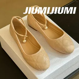 Casual Shoes 2024 Jiumijiumi Spring Mary Janes äkta läder Ankel-remkvinna Flats Båt Ballet Sapato Feminino