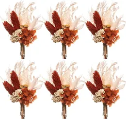 Wedding Groomsmen Buttonholes Pampas Grass Bridesmaid Flower Birthday Cake Table Decor Mini Dried Flower Bouquet Boutonnieres 240321