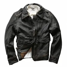 2020 Vintage Brown Men Military Aviator Jacket Plus Size XXXXL äkta Cowhide Autumn Slim Fit Pilot Leather Coat C40J#
