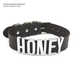 Goth Big Words HONEY Buchstaben Halskette für Frauen Herren Mode PU Leder breite Halsband Kragen Party Schmuck Geschenke unterstützen benutzerdefinierte 240315