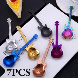 Tools 7pcs/set Stainless Steel Guitar Teaspoon Coffee Spoon Creative Christmas Gift Fashion Bar Tableware for Watermelon Dessert