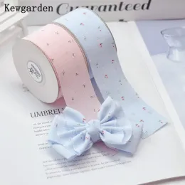 Boxes Kewgarden 1" 1.5" 10mm 25mm 38mm Floral Cotton Linen Ribbon Handmade Decoration Diy Hair Bow Accessories Gift Packaging 10 Yards