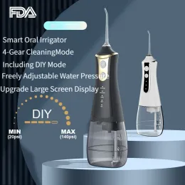 Irrigator Xiaomi Oral Irrigator USB Rechargeable 300ml Water Tank Floss Floss Cleaning Machine 5 Nozzles 3 Modes