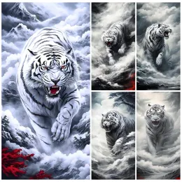 Stitch 5d Diy Diamond Painting White Tiger Mosaic Вышивка полная буровая столовая столовая стразы Home Decor J3576