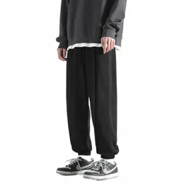 Męskie sznurki do sznurków jogi solidny kolor Mid wweight Podstawowe spodnie męskie Korea harajuku ciepłe polarowe grube dzianinowe spodnie dla mężczyzn J101#