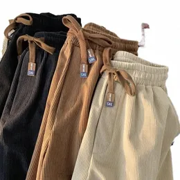 Casual Solid Color Korean Loose Straight Cylinder Sweatpants New Midje Drawcord Fi Youth All-Match Male Ninth Pants 2023 66We#