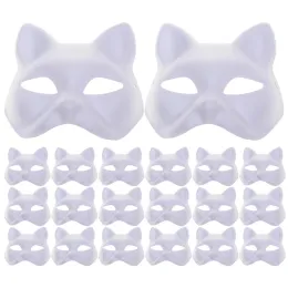 Маски 20 шт., пустая нарисованная вручную маска, маскарадные маски для женщин и женщин, Хэллоуин, цветная бумага с котом, белая маска для косплея, вечерние, детский выпускной