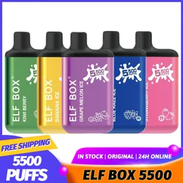 원래 Doloda Elf Box 5500 퍼프 바 5000 퍼프 퍼프 일회용 vapes e 담배 메쉬 코일 사전 채워진 카트 충전식 퍼프 BC5000 일회용 vape 대 엘프 바 증기